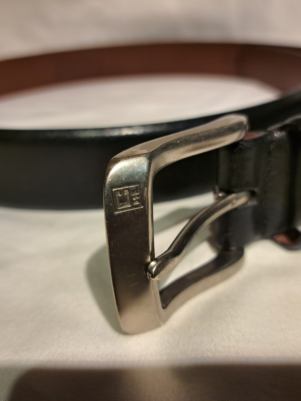Chaps Black Leather Belt with Silver Buckle